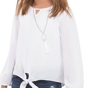 girls white tie front blouse